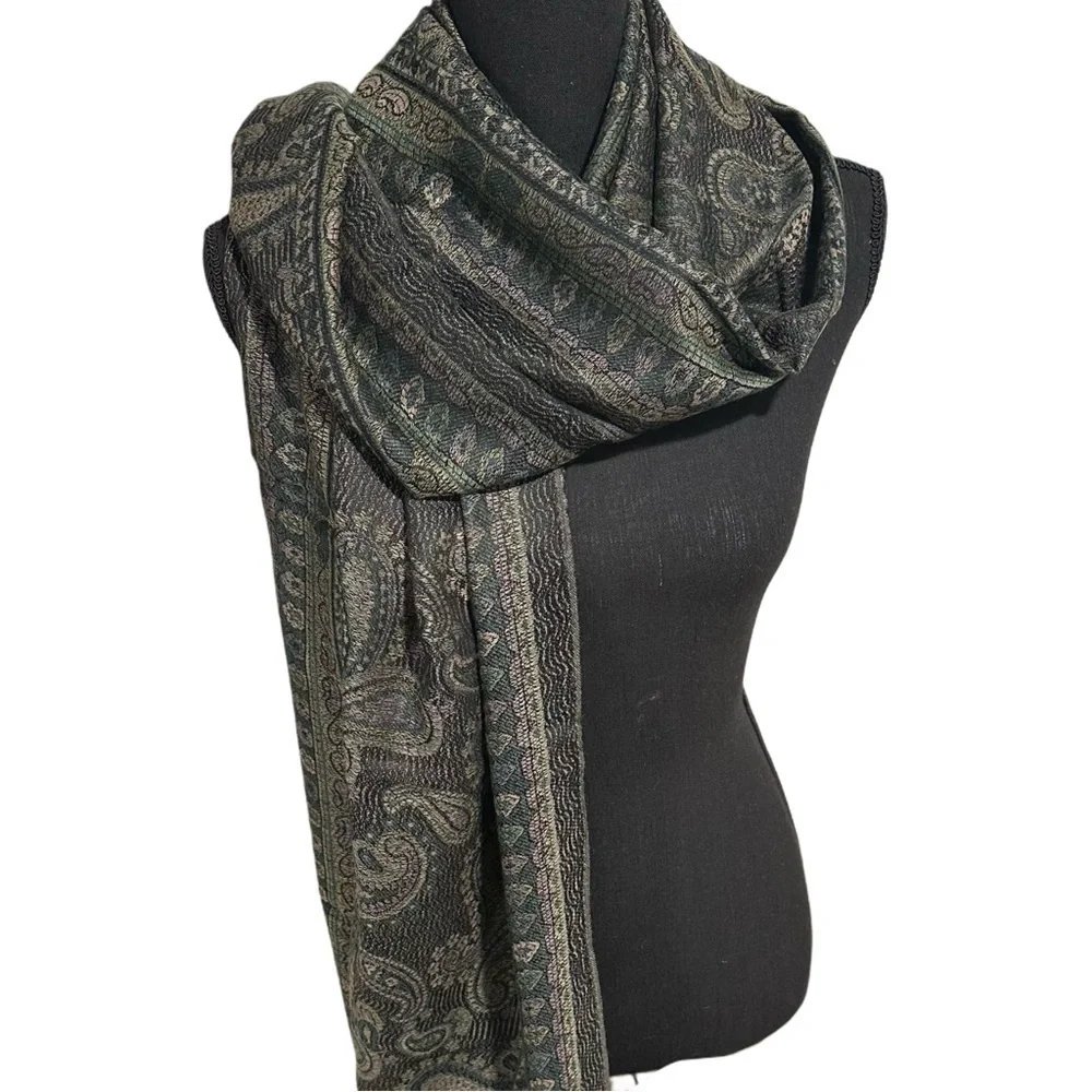 Elegant Shawl in Earthy Green- Versatile Wrap, Stole, Scarf, Veil, Soft & Cozy